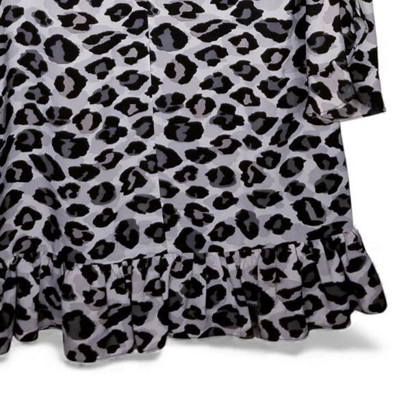 Eliza J. Cheetah Leopard Print Ruffle Cuff/Hem Mini Shift Dress - Size 8 - Picture 11 of 15